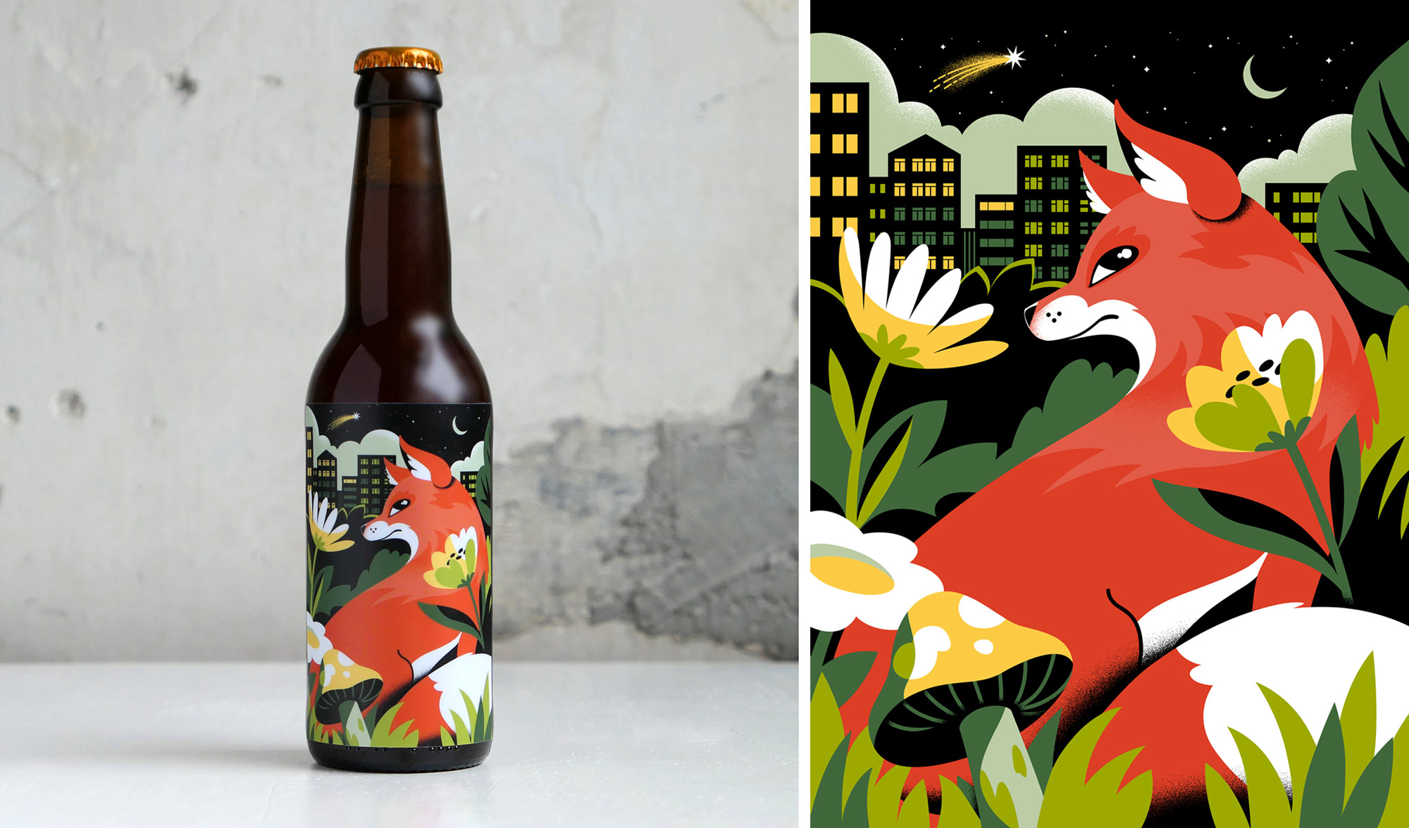 Illustrated beer label for Drip for Drip exhibition